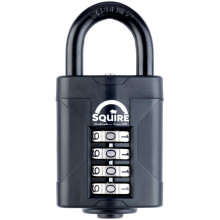 Squire Heavy Duty Padlock (CP50BLACK) - Toughest Steel Shackle - 4 Wheel 50mm Wide Combination Padlock (Black) - Alloy Steel for Corrosion Resistance