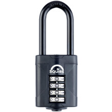 Squire Heavy Duty Padlock (CP50BLACK/2.5)- Hardened Steel 2.5 Extra Long Shackle-4 Wheel 50mm Wide Combination Padlock (Black) - Corrosion Resistance