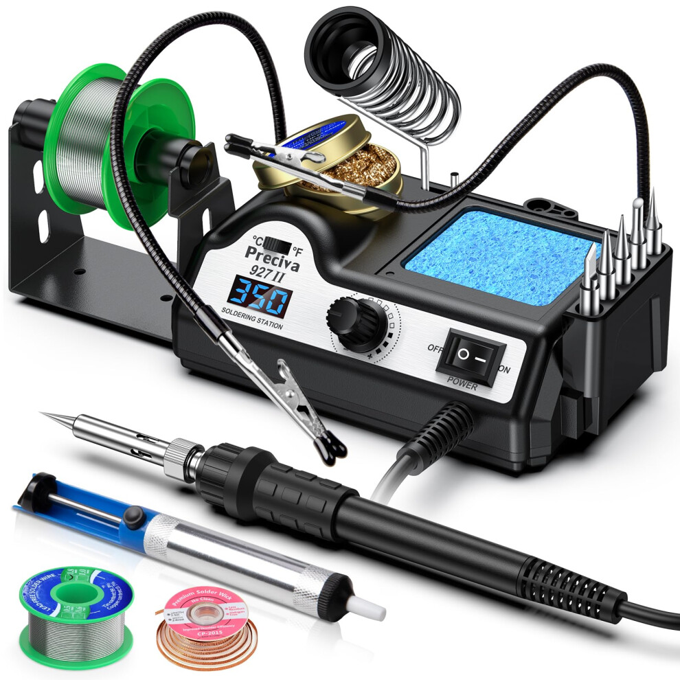 Soldering Iron Kit, Preciva 927Ii Welding Station Set With 2 Helping Hands, 90-480? Temp Adjustable, 60W Lcd Solder Station With 5 Tips, ?/? Buttons, 5051221761343