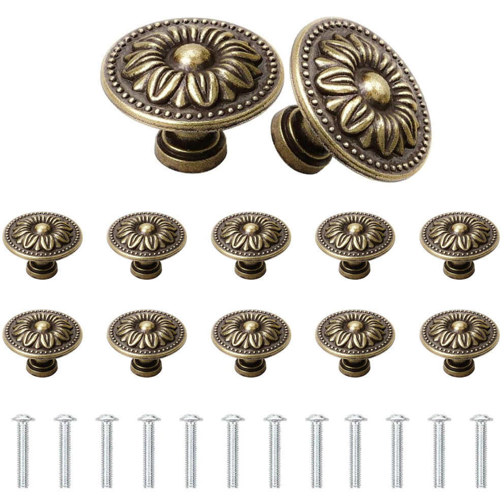 Ysdmy 12 Pcs Antique Bronzy Cabinet Knobs,Vintage Cabinet Handles Cupboard Handles 30Mm Retro Bronze Drawer Pull Knobs, Pull Handle For Cupboard 5051221760261