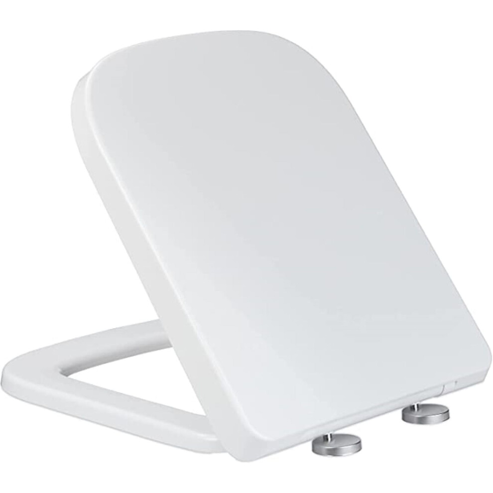 Rectangular Square Soft Close Toilet Seat Seat Quick Release Loo Seat Easy Cleaning, Easy Installation With Adjustable Hinges White, Uf 5051222385357