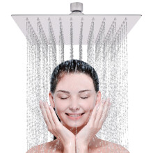LIVOREST Square Rainfall Shower Head - 10 inch Large, Overhead Fixed Rain Showerhead with Angle Adjustment - Stainless Steel 304 with Chrome Finish -