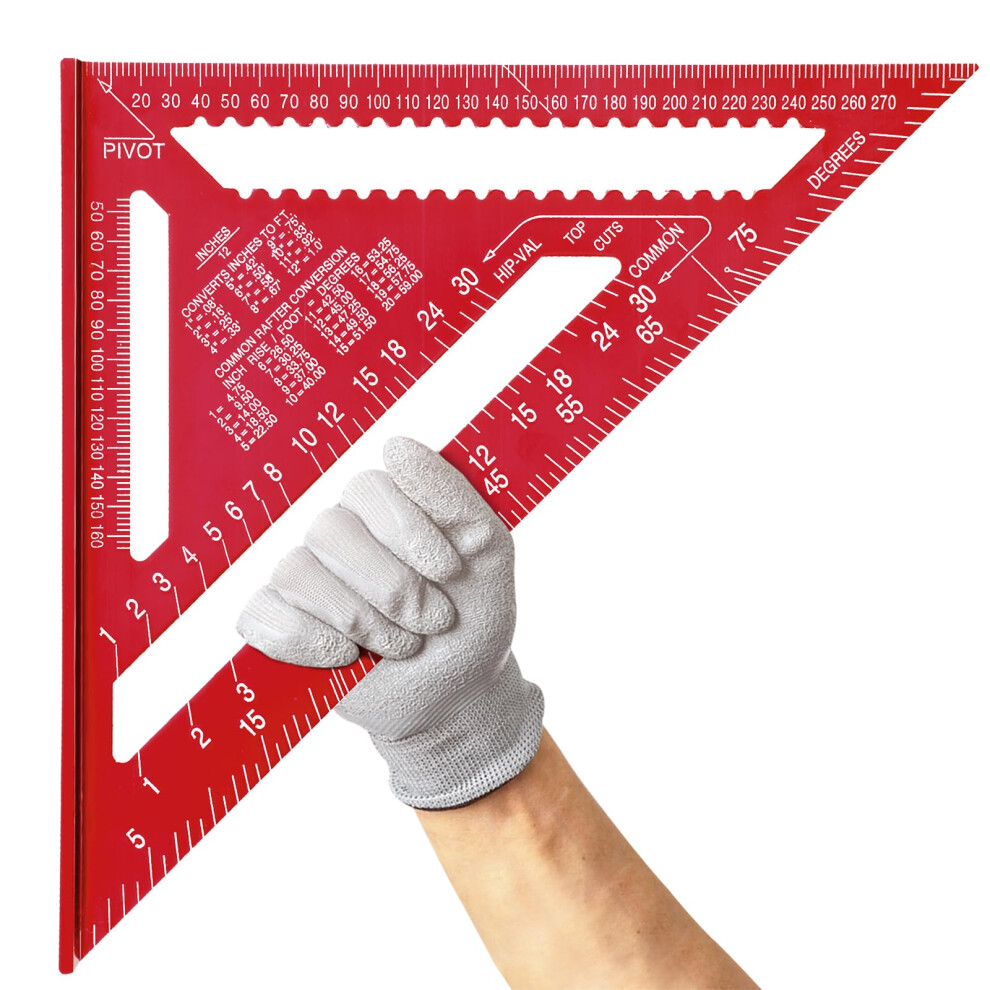 Senbaler 12 Inch/300Mm Aluminum Alloy Triangle Ruler, Woodworking Speed Square Metric, Carpenters Square For Angle Measuring Marking (Red) 5051222390603
