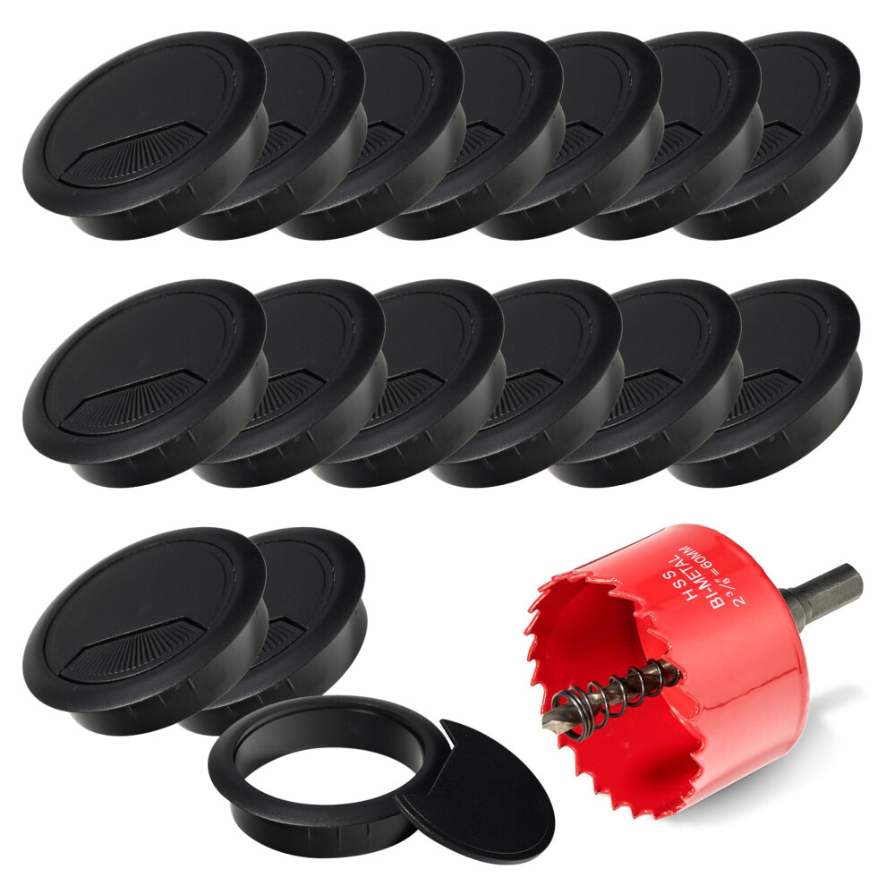 16 Pcs Desk Grommet 60Mm With 60Mm Hole Saw, Desk Cable Grommet, Desk Cable Hole Cover, Cable Grommet, Desk Hole Cover Office Grommets(Black) 5051221759791