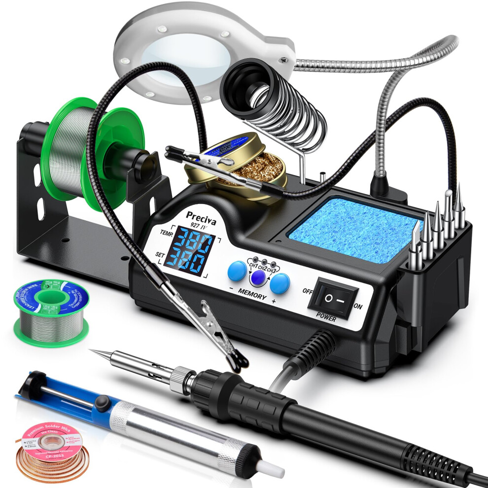 Soldering Iron Kit, Preciva 927Iv Solder Station With Magnifiers And 2 Helping Hands, 130W Dual Lcd Digital Display, 90-480? Temp Adjustable With 5 5051221761329