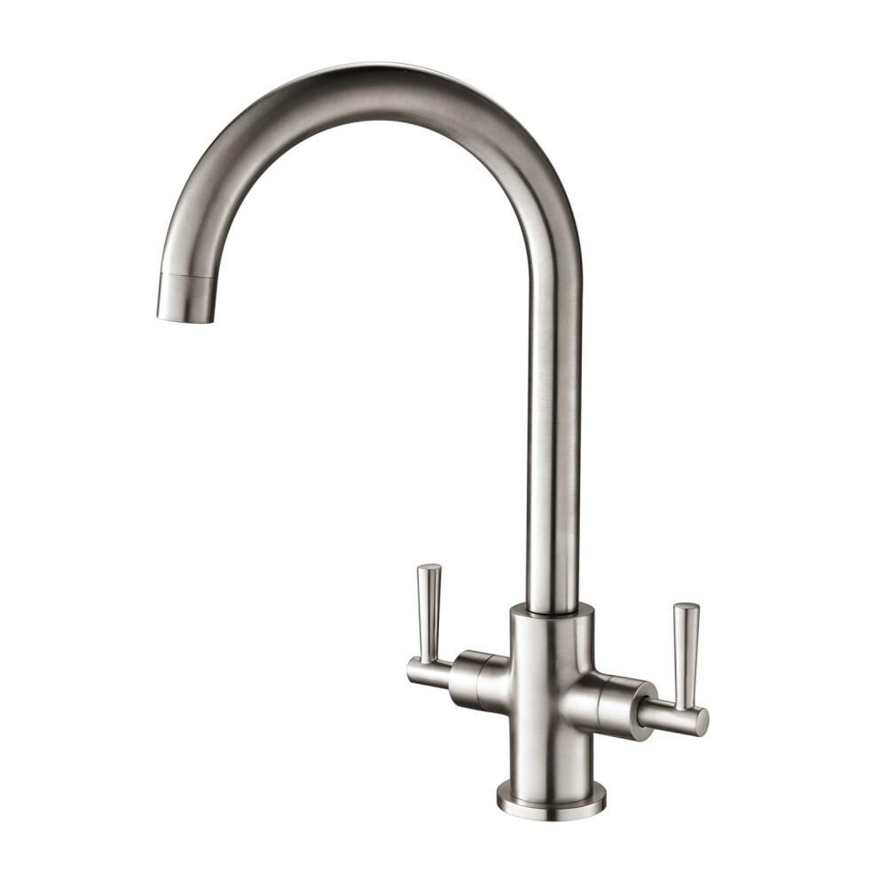 Hapilife Brushed Kitchen Tap Two Handle Swivel Spout Monobloc Sink Mixer Taps Twin Lever Brushed Nickel Kitchen Faucet 5051222379066