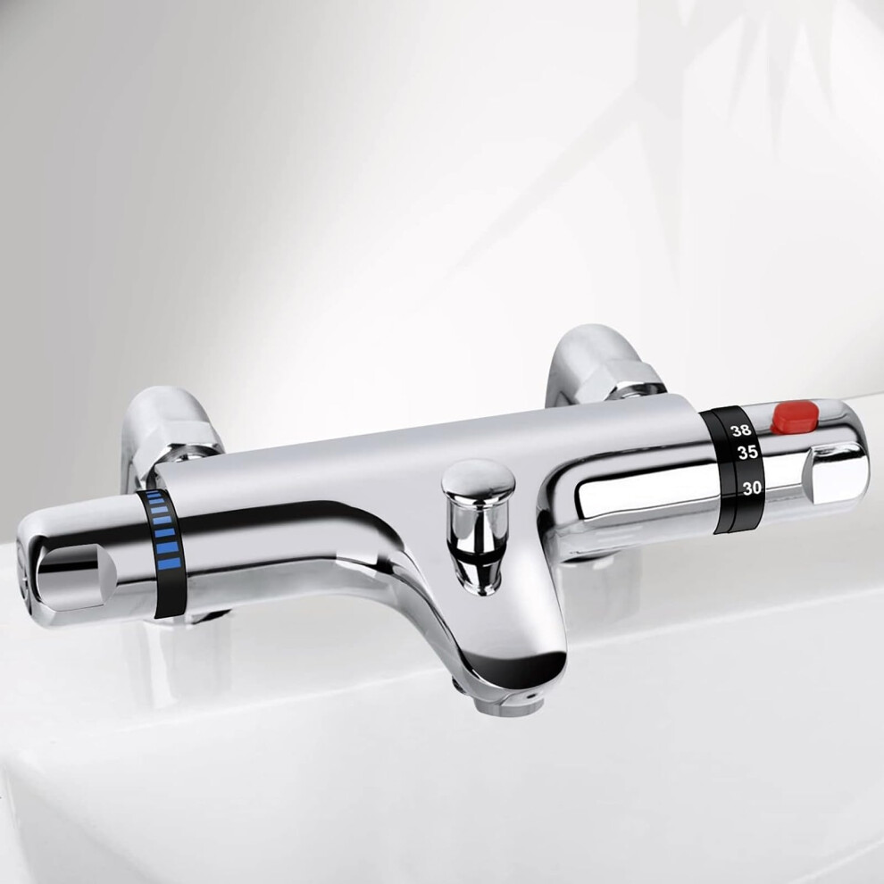 Thermostatic Bath Shower Mixer Tap Deck Mounted Bath Mixer Tap Bar With Bathtub Filler Spout, Thermostatic Shower Bar Taps Faucet Modern Chrome Solid 5051222393413