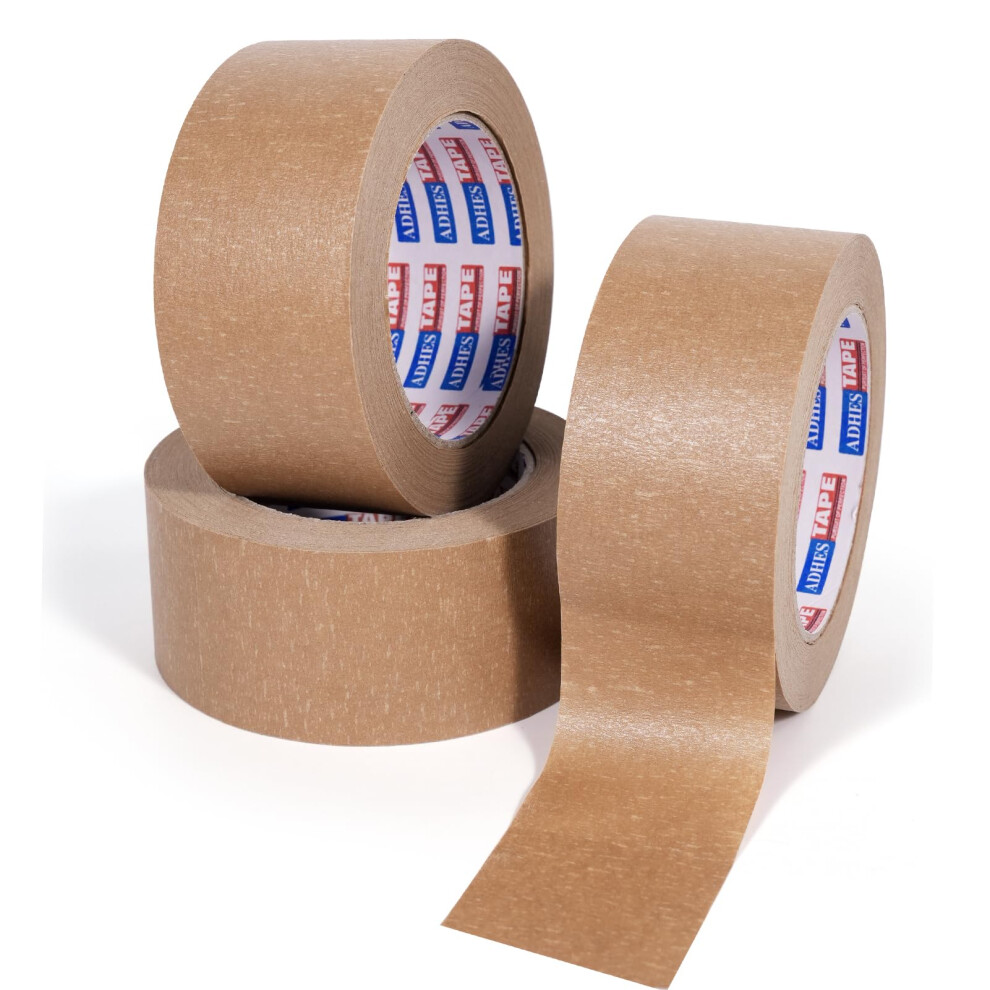 Adhes Heavy Duty Kraft Paper Tape Eco Friendly Packing Tape Writable Non-Coated Surface For Masking, Sealing, And Packaging Use,2? X 43 Yards,3Rolls 5051221767789