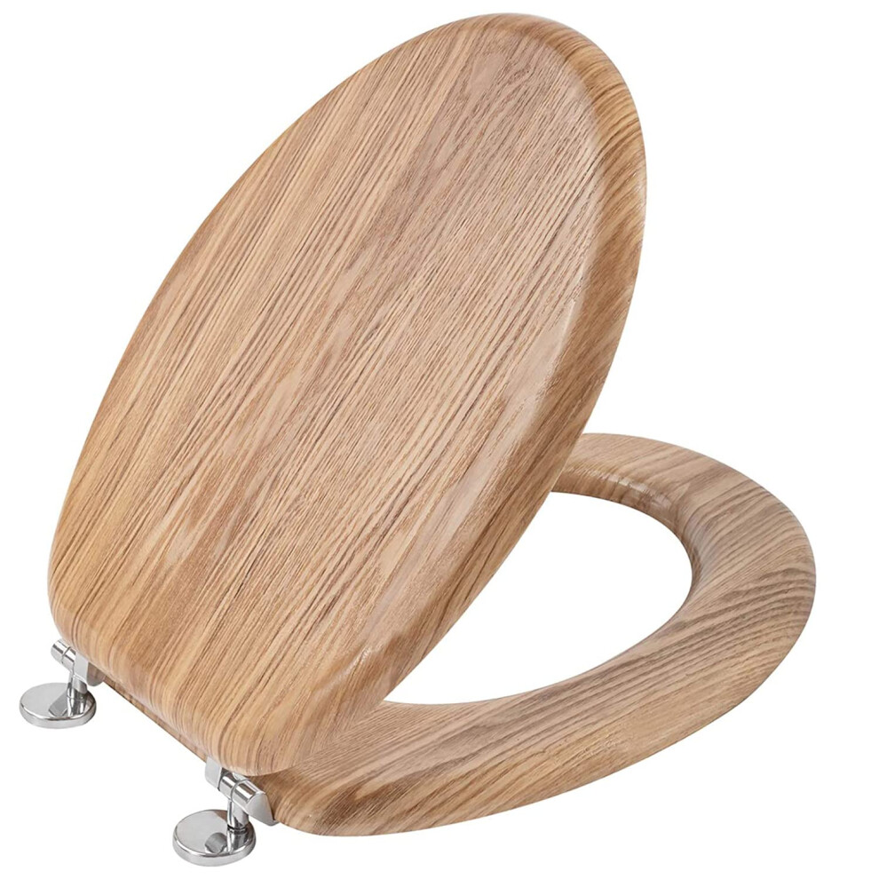 Angel Shield Antibacterial Wooden Toilet Seat - Adjustable Hinges, Always Fits, Never Slips - 45 X 37 X 5.6 Cm (Solid Oak) 5051221766362
