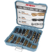 Hi-Spec 130pc Mixed Multi Drill Bit Set. 1 to 10mm HSS Titanium Coated, Masonry & Brad Point Steel Bits for Metal, Woods, Plastics, Brick and