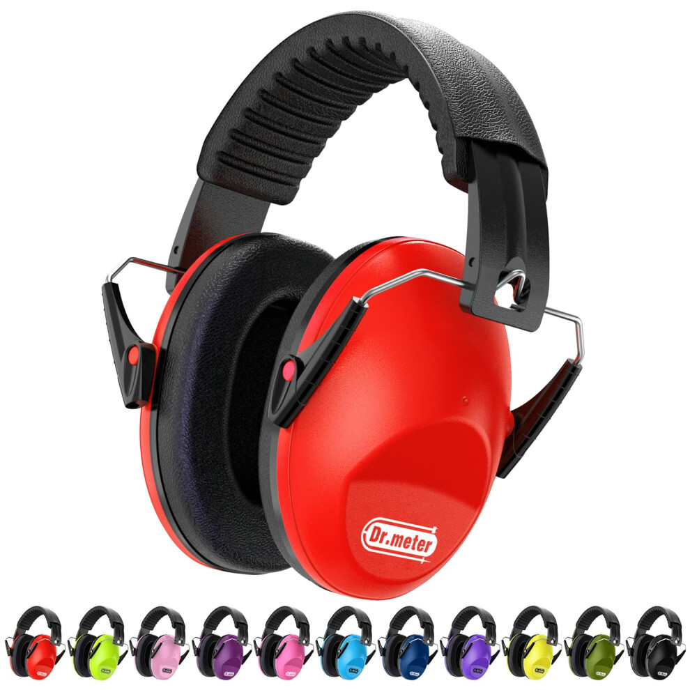 Children Ear Defenders Snr 27Db Protective Earmuffs With Noise Blocking Ear Muffs For Sleeping & Studying - Adjustable Head Band - Unisex Kids Red Dr.meter
