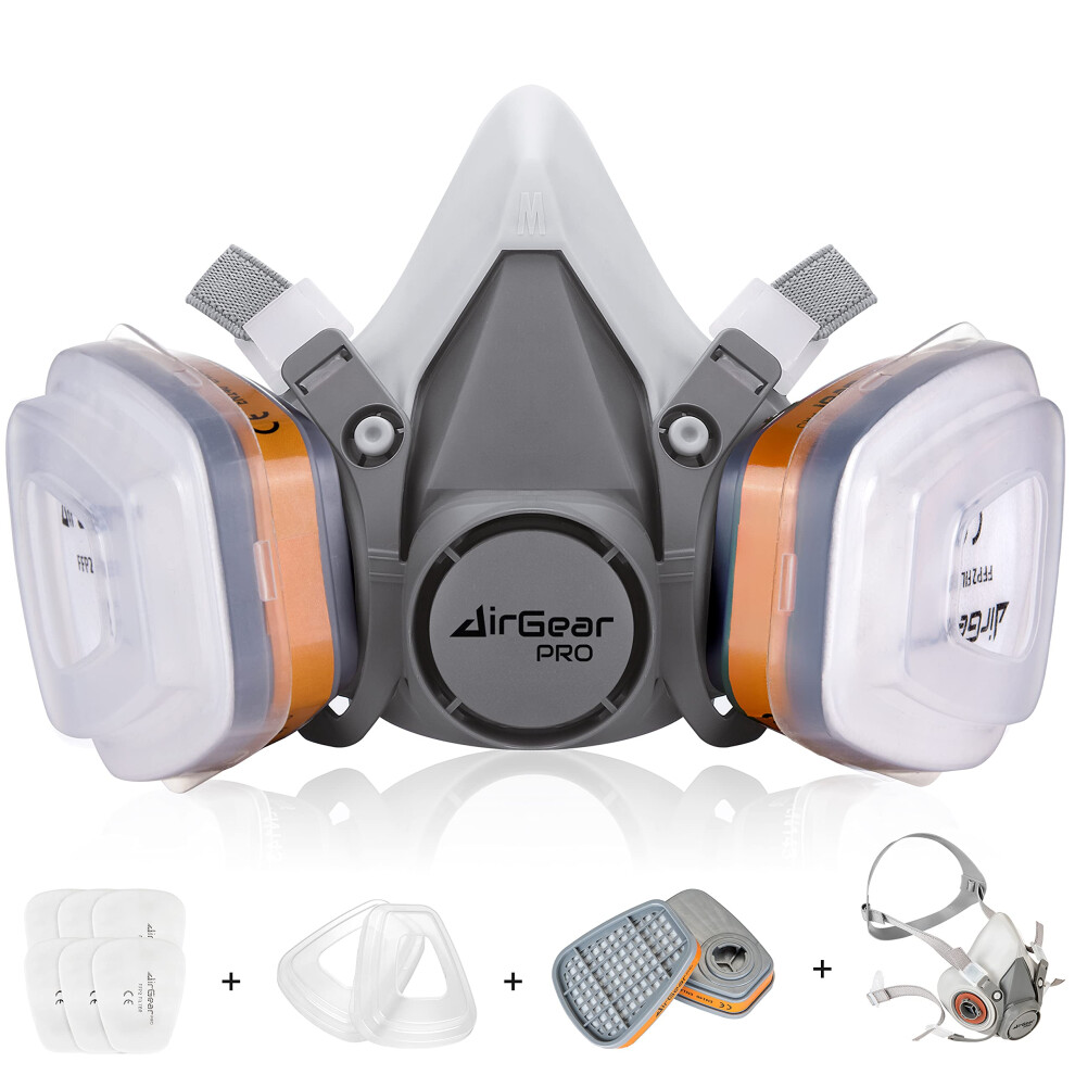 Airgearpro M-500 Reusable Respirator Mask With A1p2 Filters | Anti-Dust Gas Mask Ideal For Spray Painting, Sanding, Construction, Chemical, Diy 5051221763163