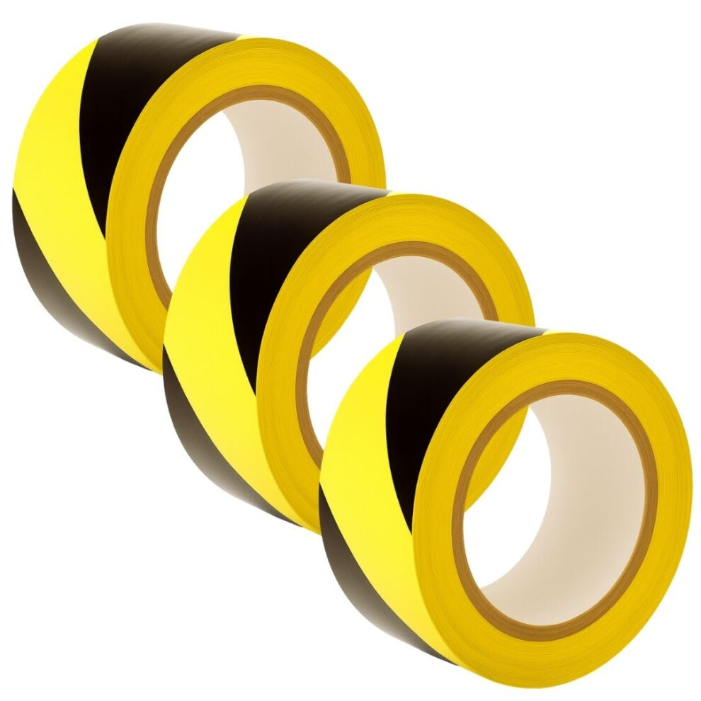 Gtse Hazard Tape Black And Yellow, 50Mm (2") X 33M, Strong Adhesive Warning/Caution Tape, Floor Marking Tape, 3 Rolls 5051221762319