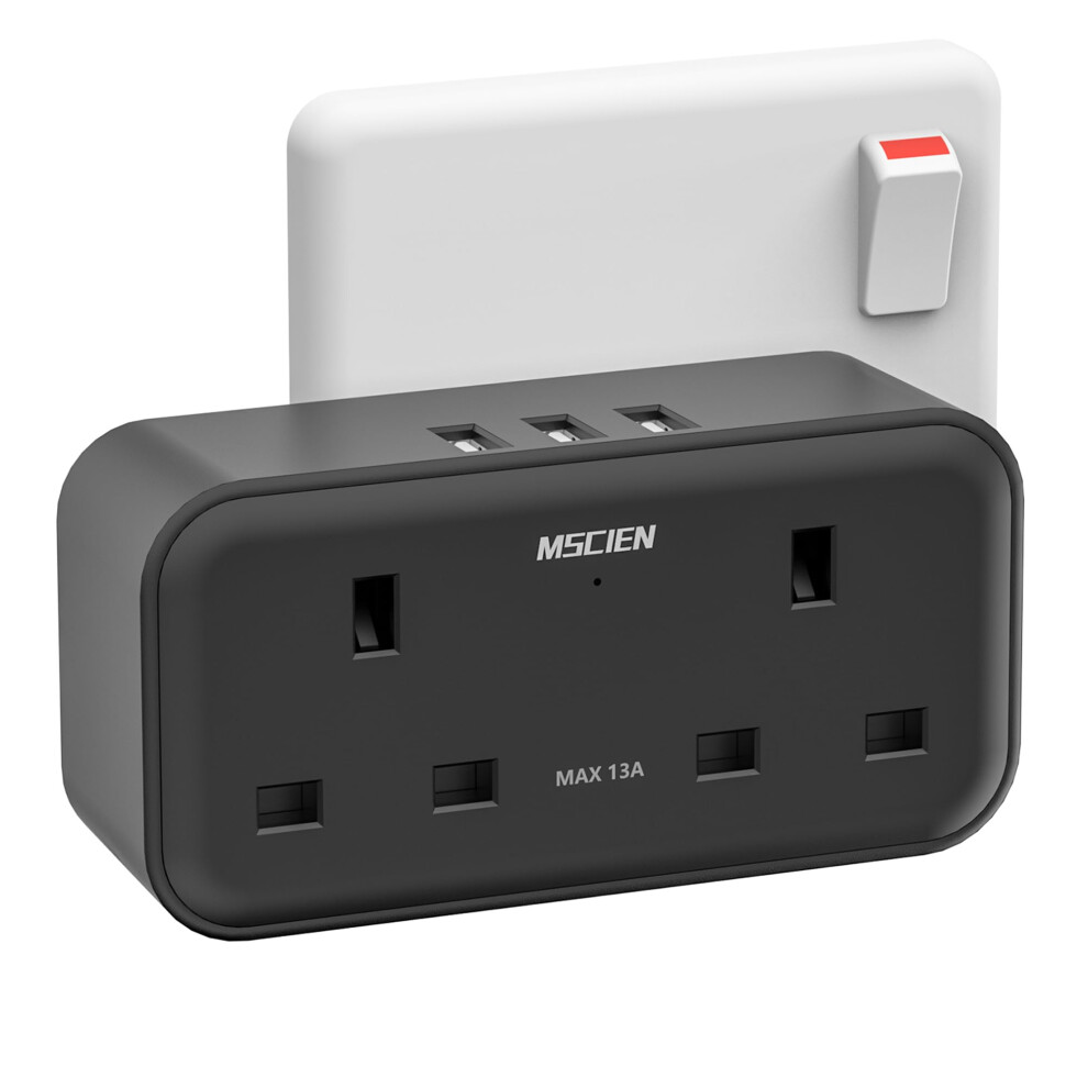 Double Plug Adaptor, Mscien Plug Adapter With 3 Usb, 2 Way Plug Extension With Dual 2 Pin Socket At The Bottom, 13A Uk Multiplug Extender, Wall 5051222394236