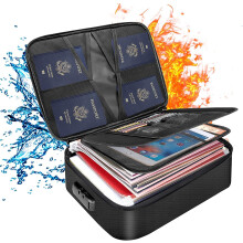 Tamfile Fireproof Document Box, 14.2''?10.6''?4'' Large Capacity 3-Layer Fireproof Document Bag with Lock, Fireproof File Storage Box for Passports,