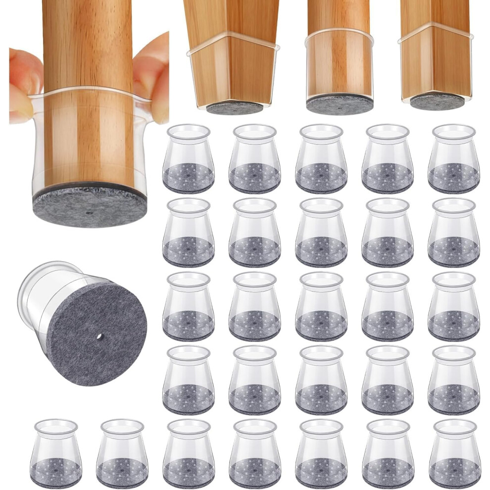 Gicunk 32Pcs Chair Leg Floor Protectors, Transparent Silicone Chair Leg Caps With Felt Pads, Floor Protectors For Furniture Legs For Hardwood/Tile 5051221764108