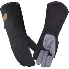 WZQH 40 CM / 16 IN, Leather BBQ Gloves, Fire and Heat Resistant Mitts for Barbecue, Welding, Firefighting, Fireplace, Oven, Baking, Stove, Pot Holder,