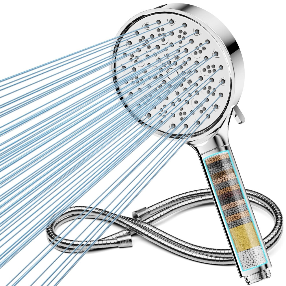 Hard Water Filter Shower Head And Hose, High Pressure 6 Spray Mode Showerhead With Filters, Hard Water Softener Filters Shower Head For Residual 5051222374849