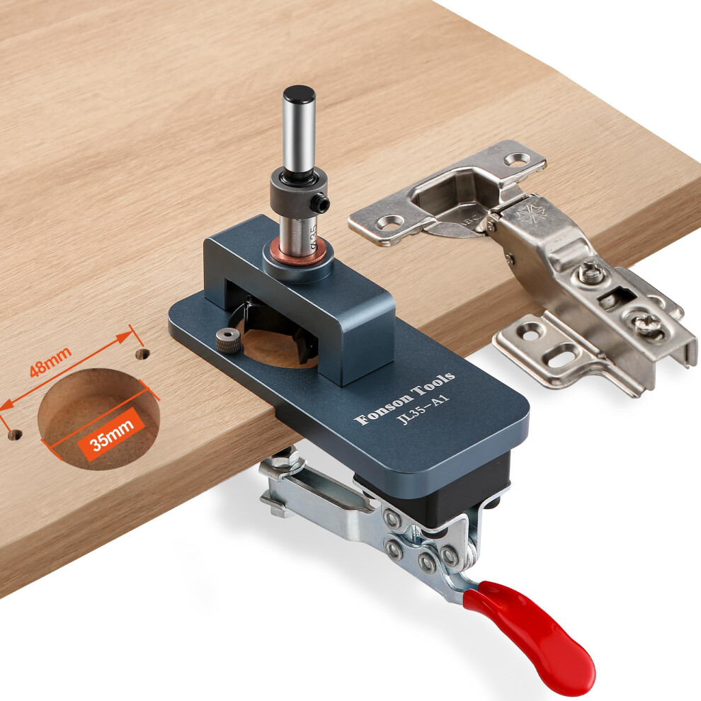 Metal Concealed Hinge Jig, 35Mm Cabinet Hinge Jig Drilling Hole Puncher With Quick Clamp? Accurate Hinge Drill Jig Woodworking Tool For Doors Cabinets 5051221764092