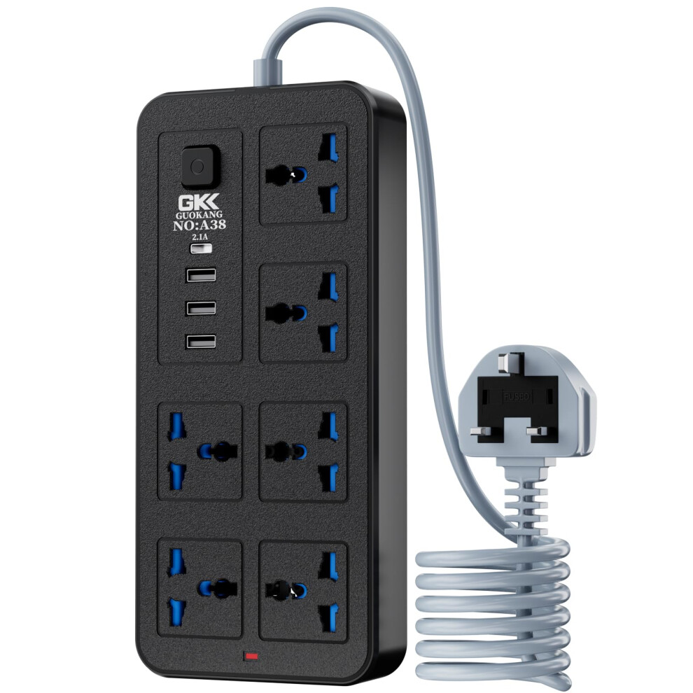 Uk Power Strip Outlets Socket 6 Ac Plug Outlets Extender Switch And 3 Usb & 1 Type-C Charging Ports, 2500W/10A,5.9Ft Plug Heavy Duty Extension Cord 5051221764054