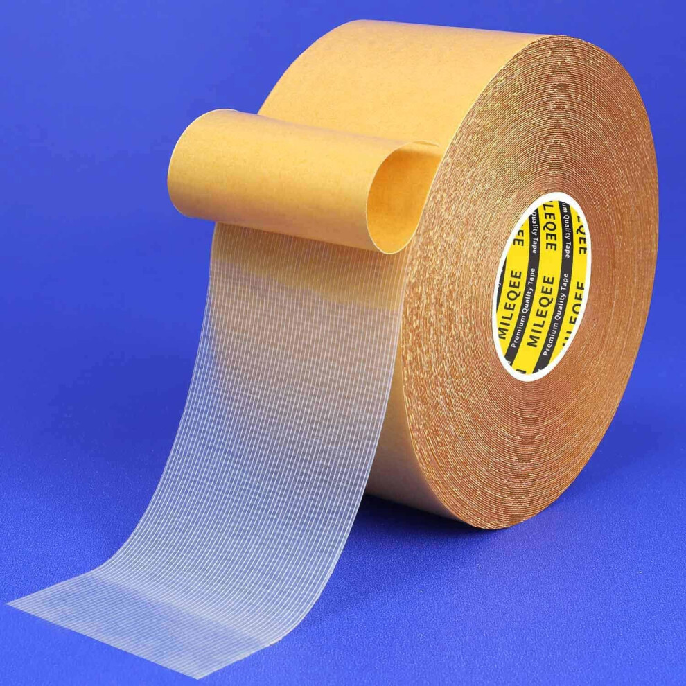 Mileqee 1 Roll Double Sided Tape Heavy Duty, 50Mm?20M, Universal High Tack Strong Wall Adhesive With Fiberglass Mesh, Super Sticky Resistente Clear 5051222385081