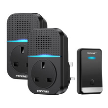 TECKNET Self-Powered Doorbell, Waterproof Twin Wireless Doorbell No Battery Required Push Button Plug Through Cordless Door Chime at 1300ft Range with