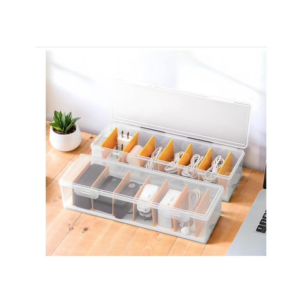 Pavstine Cable Management Box With Lid, 7 Compartment Data Tidy, Plastic Storage Box For Charger Organiser, Desk Wire Tidy, Transparent 5051222398258