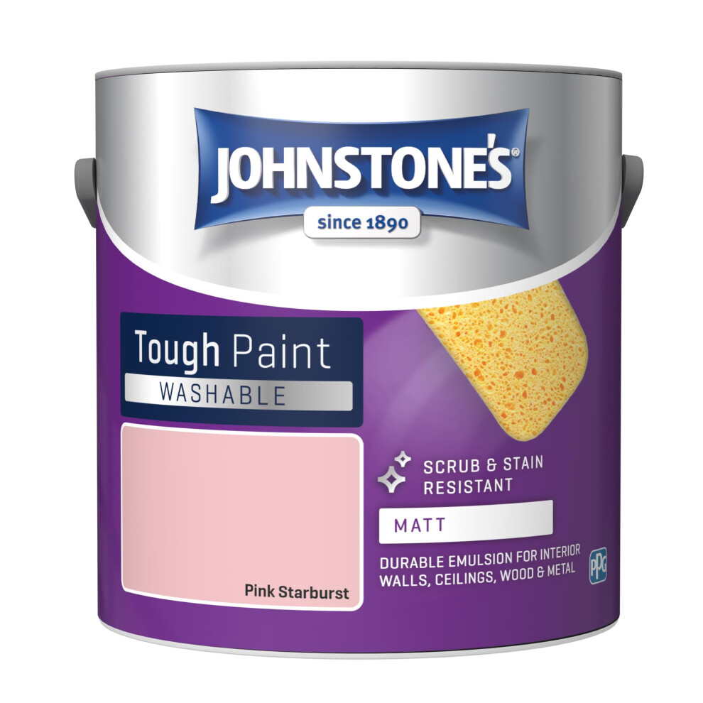 Johnstone's - Washable Paint - Starburst - Matt Finish - Emulsion Paint - Highly Durable - Stain Resistant - Non Toxic & Low Odour - 12M2 Pink