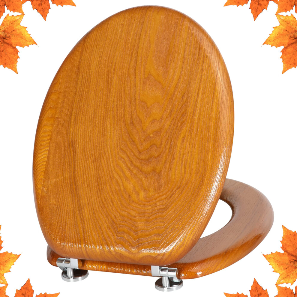 Angel Shield Natural Wooden Toilet Seat With Zinc Alloy Hinges, Easy To Install And Clean, Anti-Pinch, Antibacterial (Oak Yellow) 5051222360491