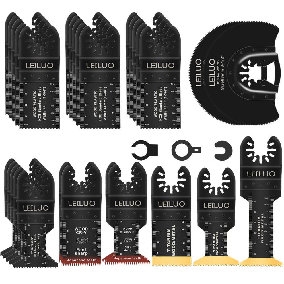 Leiluo 32 Pcs Titanium Multitool Blade Kits For Wood Nails Drywall Japanese Tooth Multi Tool Blades Universal Oscillating Saw Accessories With Storage 5051221769523