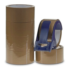 Brown Packing Tape 6 Roll Pack With Tape Dispenser | 6 Rolls 48mm x 50m Brown Parcel Tape | Packing Boxes For Moving House | Easily Seals Your Parcels
