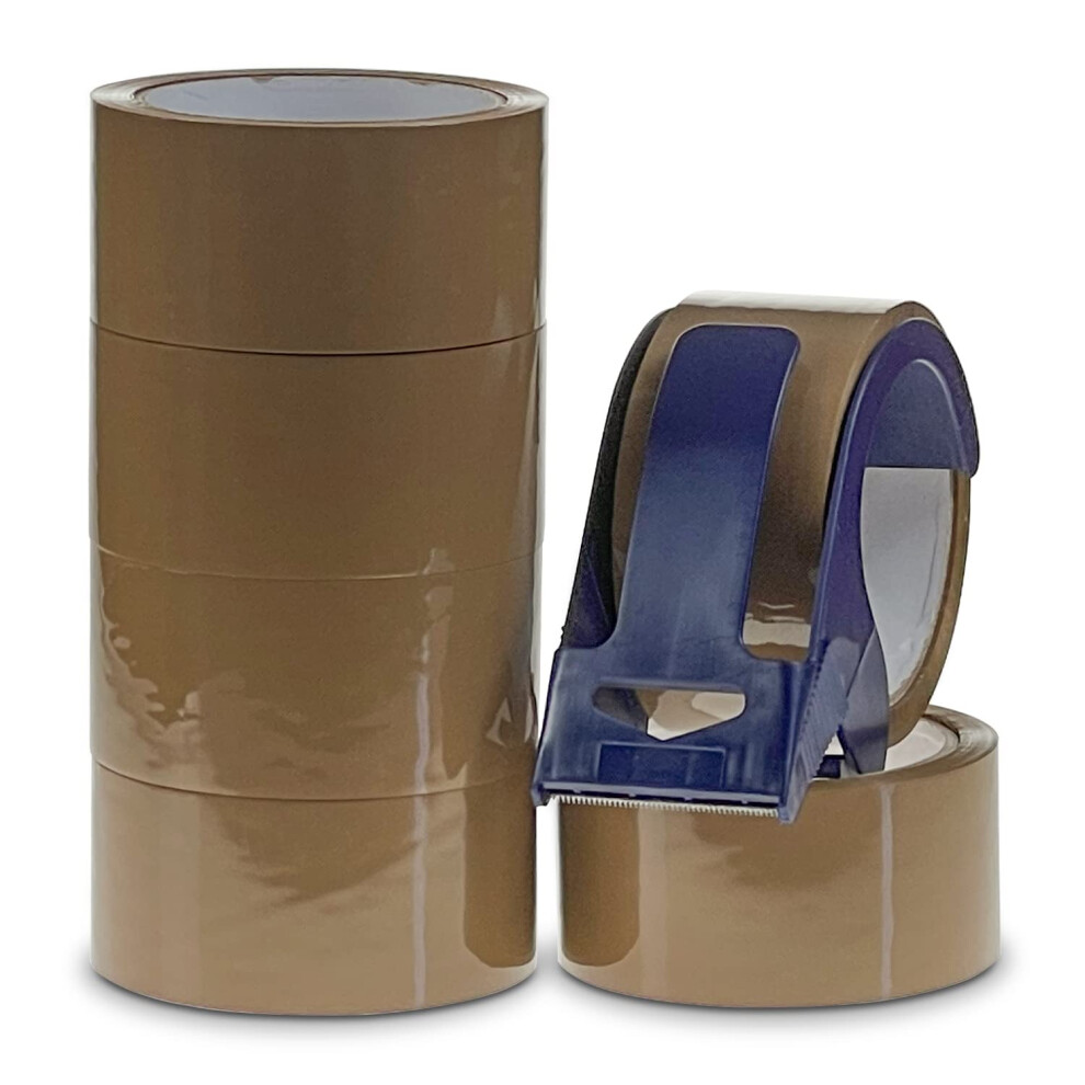 Brown Packing Tape 6 Roll Pack With Tape Dispenser | 6 Rolls 48Mm X 50M Brown Parcel Tape | Packing Boxes For Moving House | Easily Seals Your Parcels 5051221770079