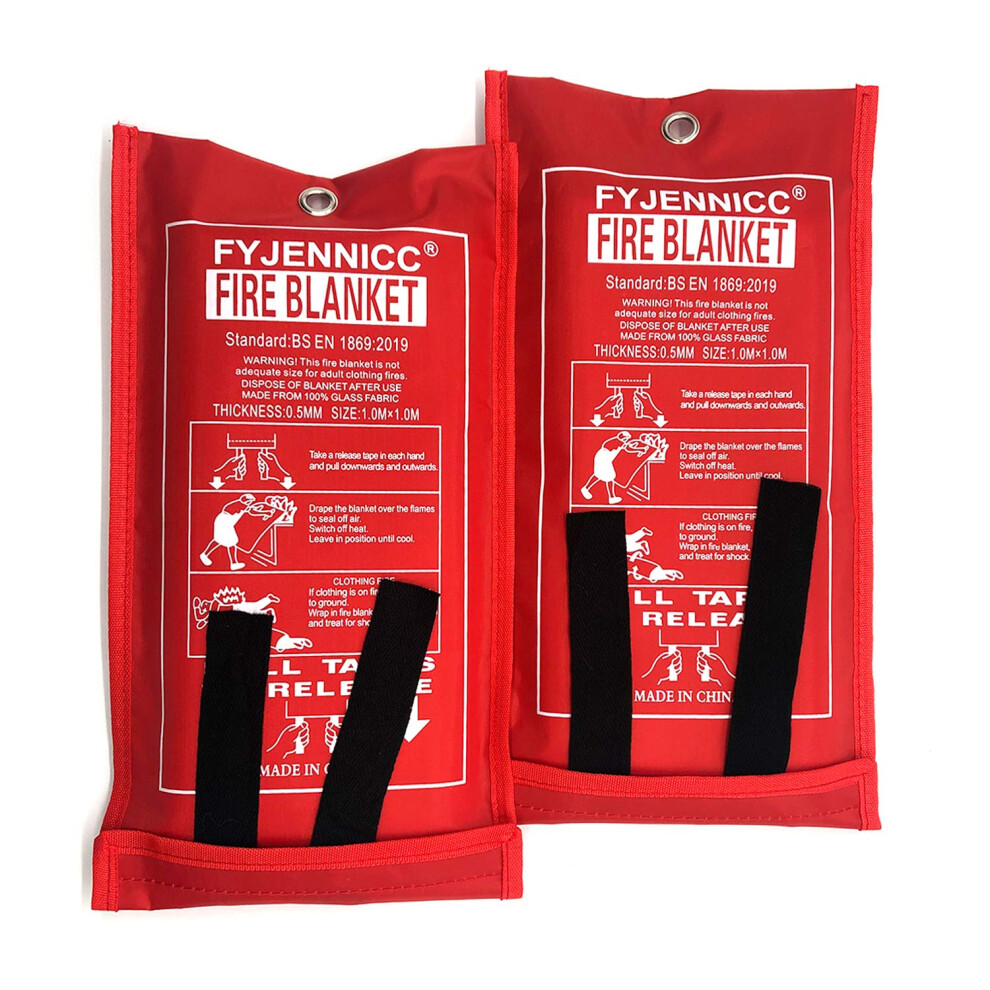 Fyjennicc Fiberglass Fire Blanket With Flame-Retardant Cotton Tapes, 39.3?39.3 Inches, 2Pack 5051221768403