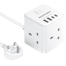 Cube Extension Lead with USB C Slots, 3 Way Power Extension with 4 USB (5V/3.1A 15.5W), Small Tower Extension Lead for Home, Office, Dorm Room, 2M,