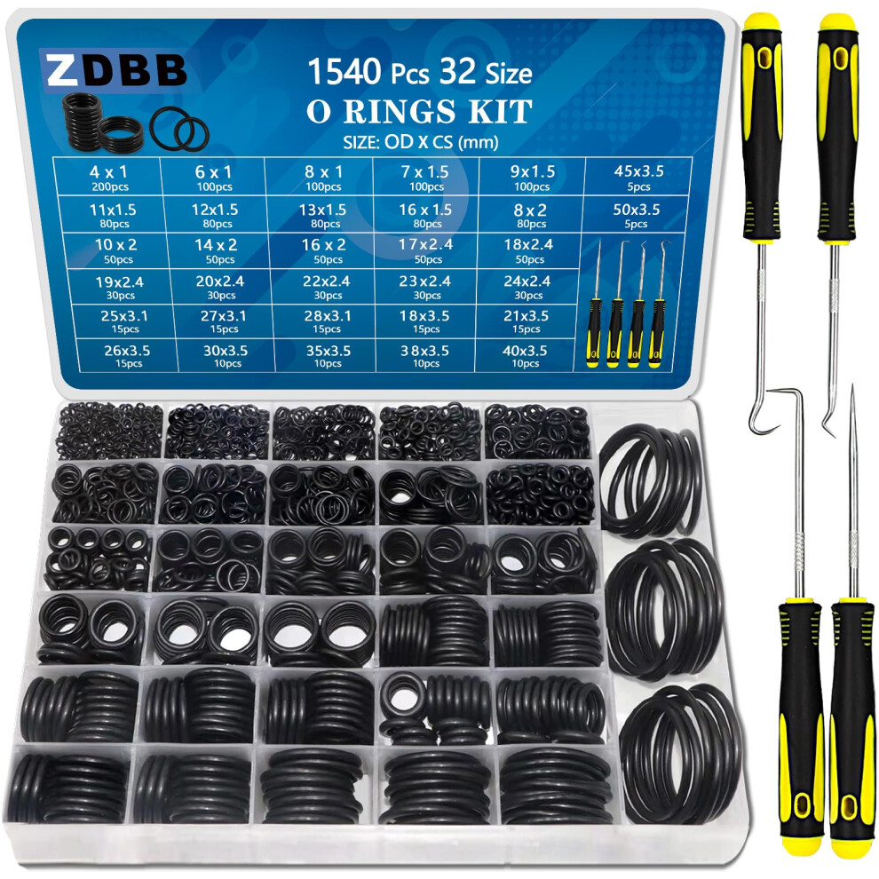 Zdbb 32 Size 1540 Pcs O Rings Assortment Kit Metric Nitrile Rubber Oring Set With 4 Pick For Automotive Faucet Pressure Washer Plumbing Air Or Gas 5051222393406