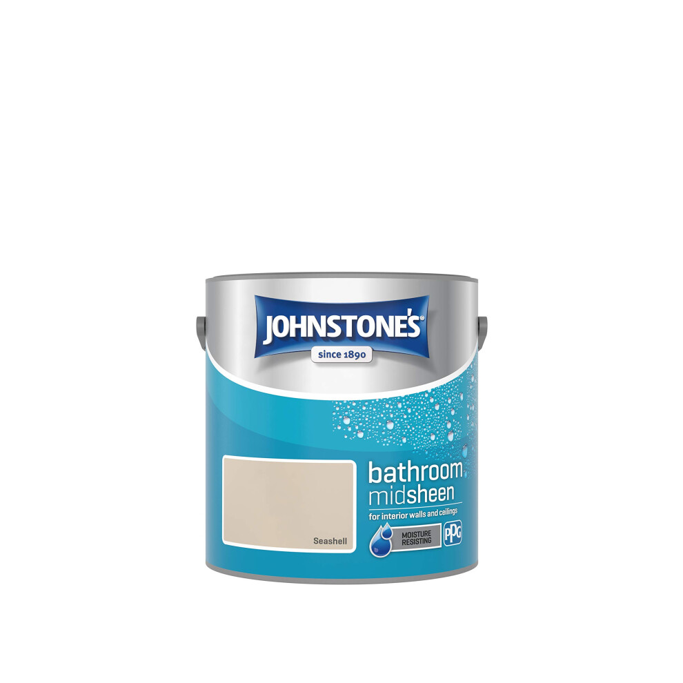 Johnstone's - Bathroom Paint - Seashell - Mid Sheen Finish - Stain Blocker Paint - Use In Moist & Damp Areas - Low Odour - Dry In 1-2 Hours - 12M2
