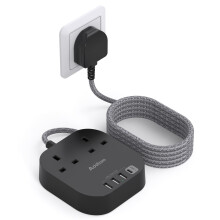 Extension Lead, Power Strips with 2 Way Outlets 4 (4.5A, 1 Type C and 3 USB-A Port) Surge Protection Plug Extension Socket with 1.6 Meter Braided cord