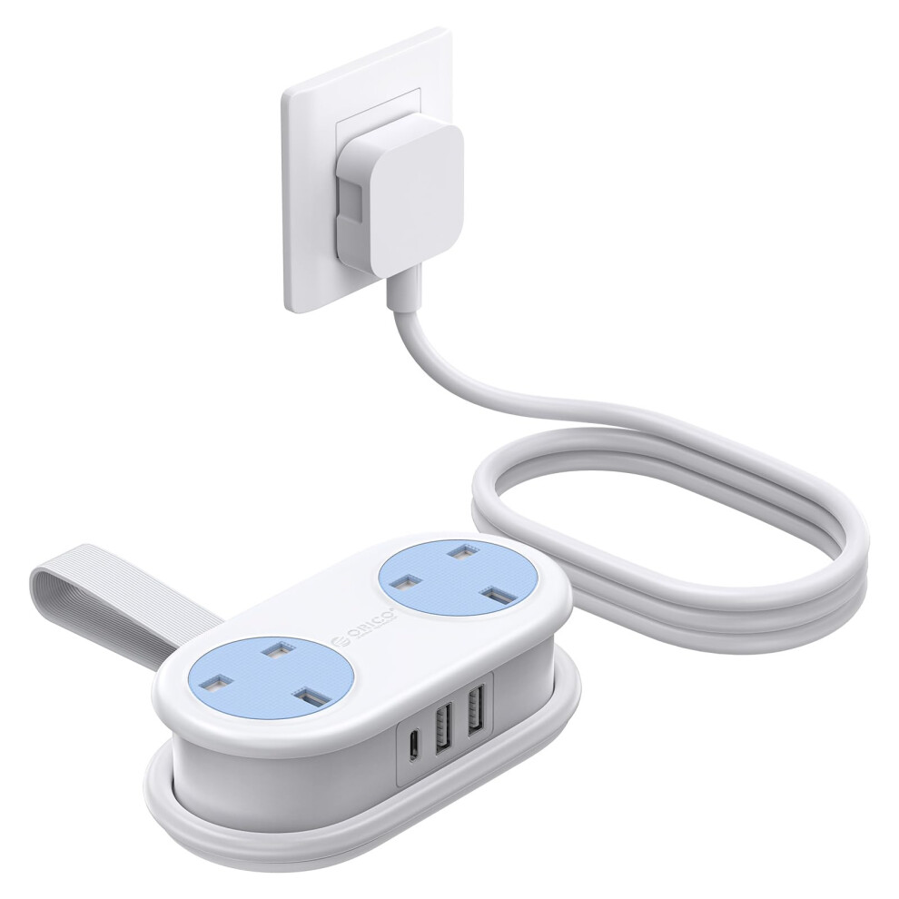 Orico Travel Extension Lead With Usb Slots, 2 Outlets 3 Usb Ports (1 Usb C), 3250W 13A Socket Extensions, Rollable Externsion Cord For 5051222376867