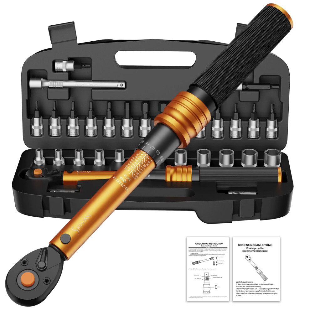 33Pcs 1/4 Torque Wrench Set 3-25 Nm, Small Torque Wrench Bike, Dual-Direction 72 Teeth, ?3% Accuracy, With Extension Bar, Socket Bits (Hex & Torx & 5051221768632