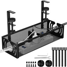 Cable Management, 39CM Long Under Desk Cable Management No Drill, Metal Cable Tidy with Clamp for Standing Desk, Cable Organiser for Home Office,