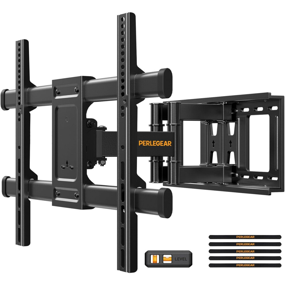 Perlegear Tv Wall Bracket For 37-84 Inch Flat/Curved Tvs Up To 60Kg, Swivel Tilt Tv Bracket Max.vesa 600X400mm, Full Motion Wall Mount With Dual Arm