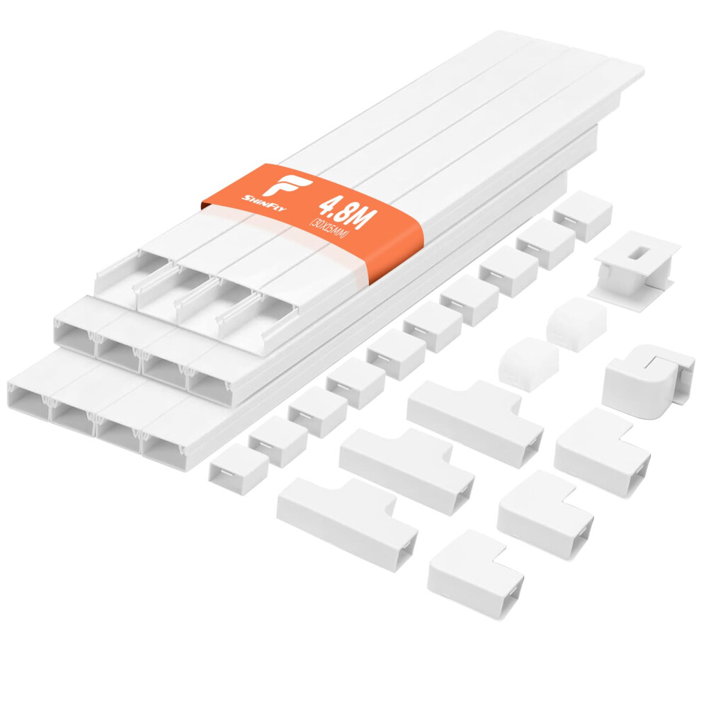 Shinfly 4.8M Cable Trunking, Trunking For Electric Cables, Cable Cover, White Trunking For Hiding Cables, Self Adhesive Trunking For Wall, Tv - White 5051221769981