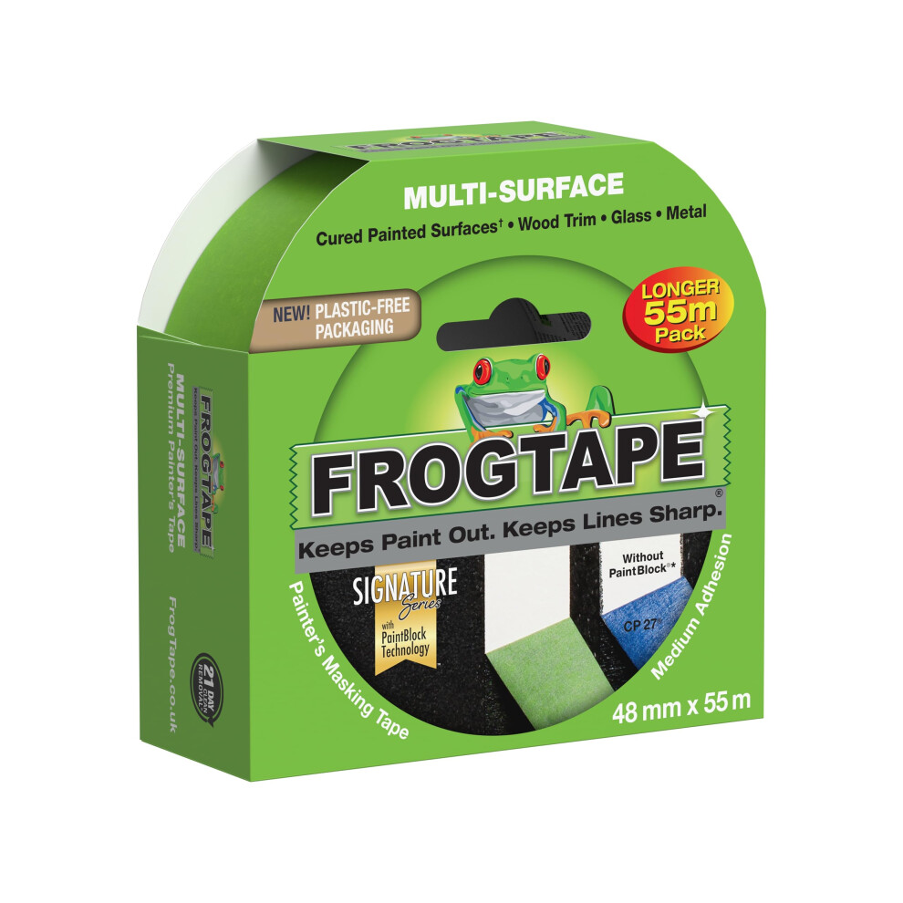 Frog Tape Green Multi Surface Painters Masking Tape, Indoor Painting And Decorating For Sharp Lines And No Paint Bleed 48Mm X 55M 5051221771236