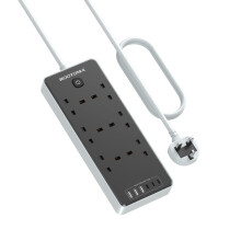 Extension Lead with 6 USB Slots (3 USB C), 6 Way Surge Protection Extension Sockets 2M with Switch, Wall Mounted Multi Plug Power Strip for Home