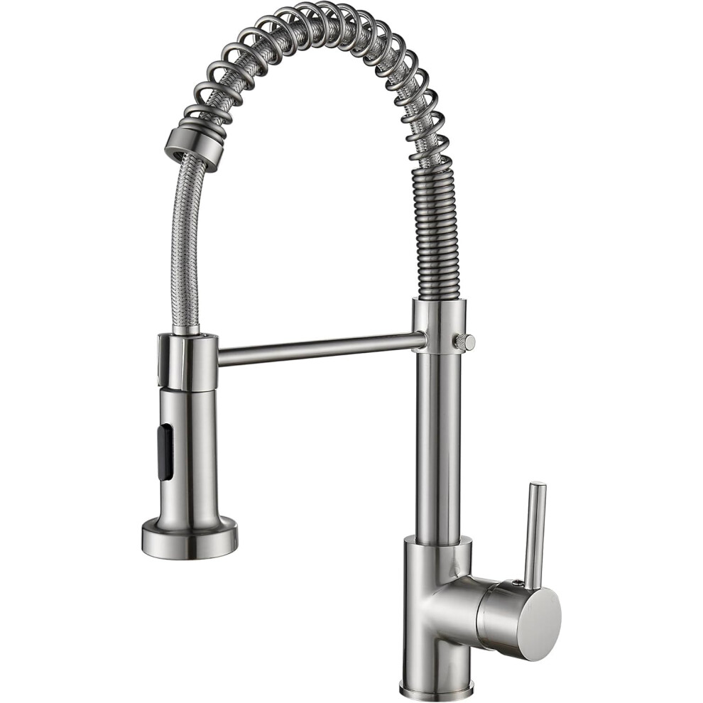 Cobbe Kitchen Tap, Spring Sink Mixer Taps With Pull Down Sprayer, 2 Spray Modes High Arc Swivel 360? Single Handle Lever Kitchen Tap (Brushed Nickel) 5051222395004