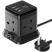 Hulker 3M Cube Extension Lead with 3 Slots 4 Gang Plug Socket with Switch 4 Way Power Strip with 3 USB Port 3 Metre Extension Cable Black 13A 3250W