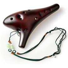 12 Hole Ceramic Ocarina Flute, HandTuned Pottery Instrument with Low Breath Requirement, Khaki Gift for Beginners