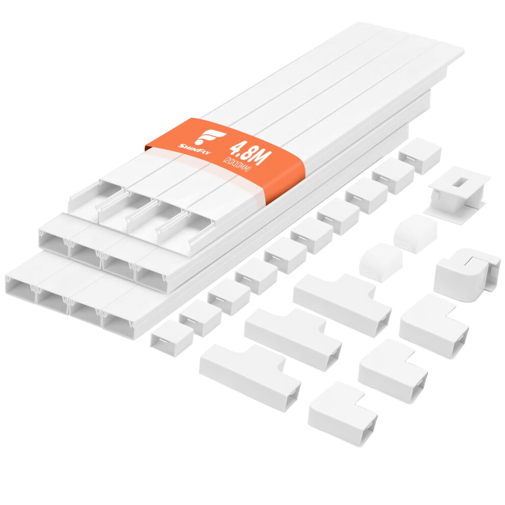 Shinfly 4.8M Cable Trunking, Trunking For Electric Cables, White Trunking For Hiding Cables, Cable Cover, Self Adhesive Trunking For Wall, Tv - White 5051222393123