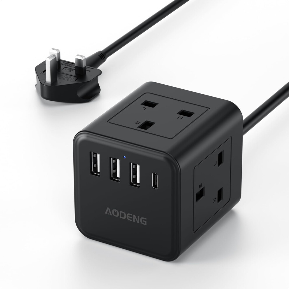 Extension Lead With 4 Usb Slots, 4 Way (13A/3250W) Multi Plug Extension Cable, Uk Desktop Power Extension Cord With Multi Socket, 1.5M Extension Cable 5051222400746