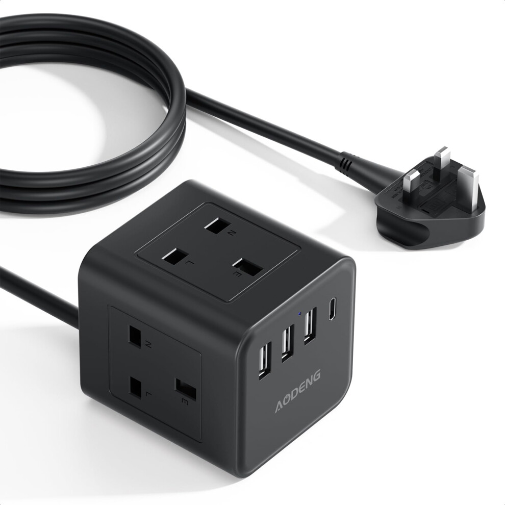 Extension Lead With 4 Usb Slots, 4 Way (13A/3250W) Multi Plug Extension Cable, Uk Desktop Power Extension Cord With Multi Socket, 1.5M Extension Cable 5051221772493